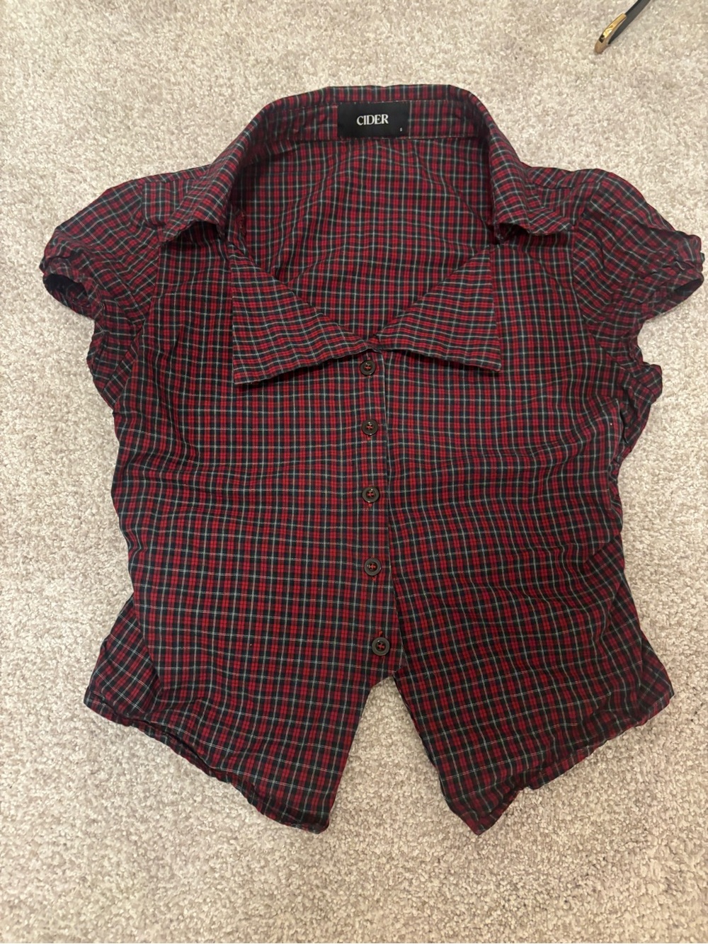 Cider Red Plaid Short Sleeve Button Up Shirt S